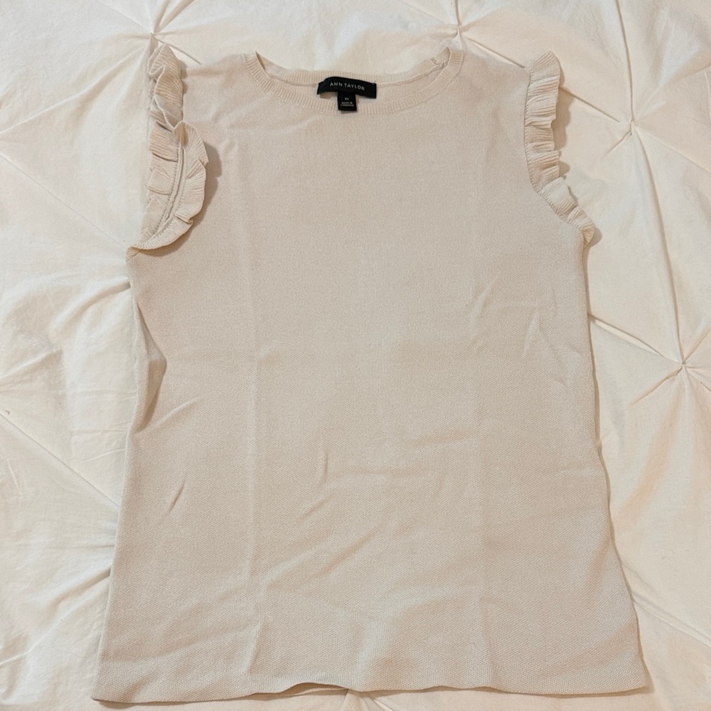 Ann Taylor Beige Ruffle Sleeve Sweater